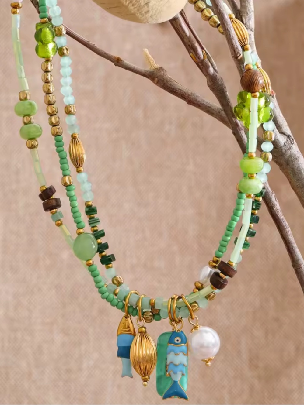 Seafoam Treasure Mint Beaded Charm Necklace - Picture 14 of 16